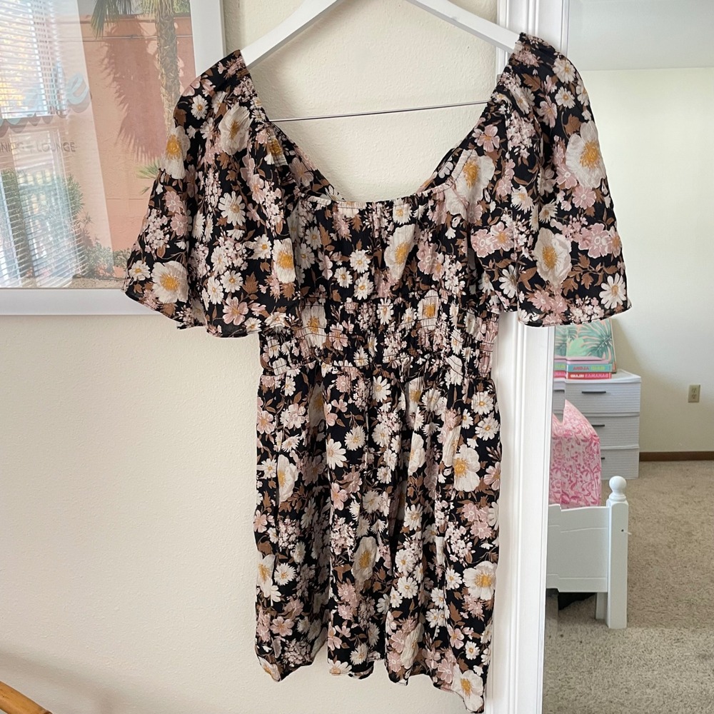 Abercrombie & Fitch Angel Sleeve Smocked Waist Floral Crinkle Mini Dress - Picture 4 of 4
